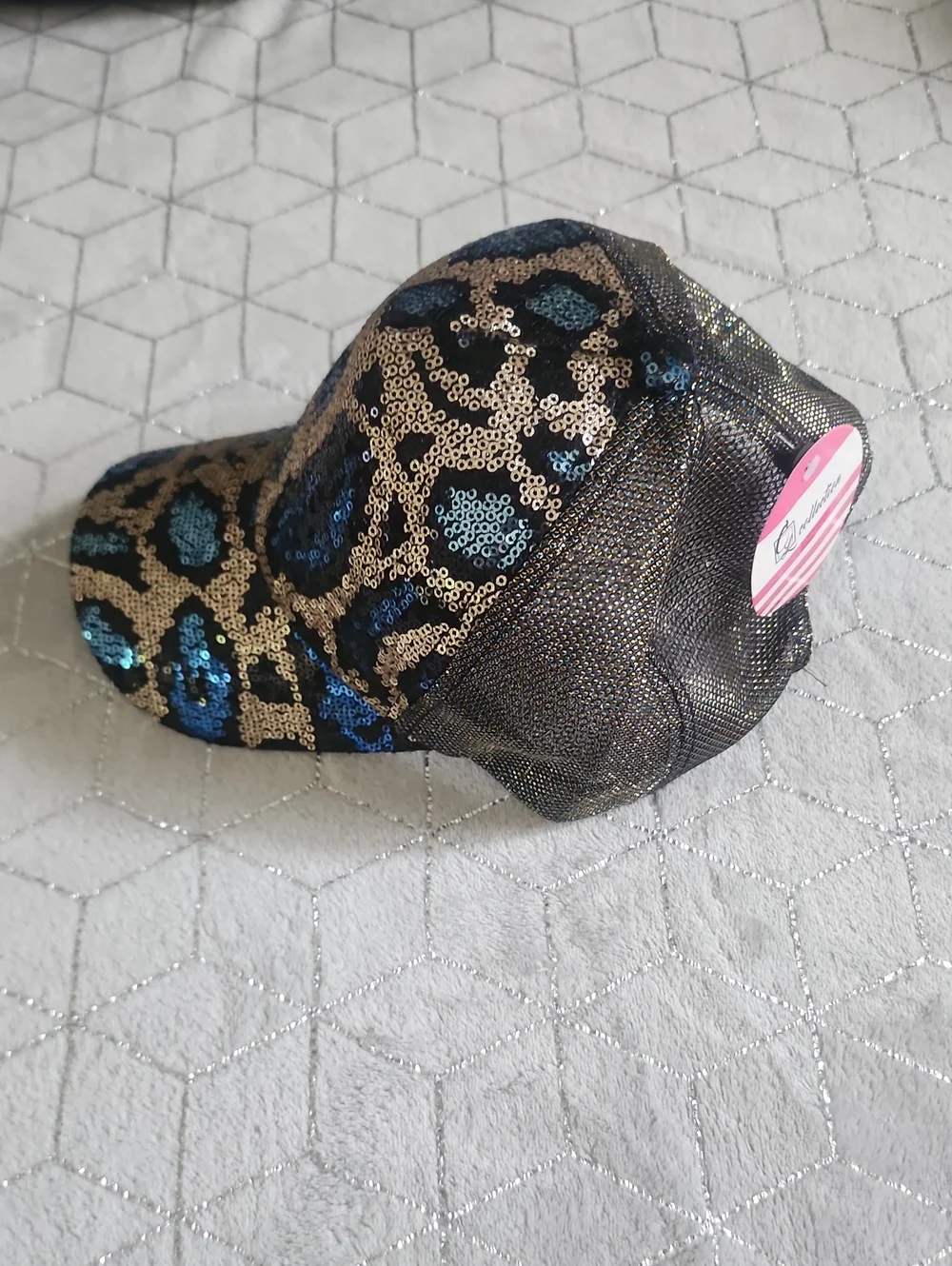 CAP | Blue and Gold Sequined Leopard-print Baseball Cap